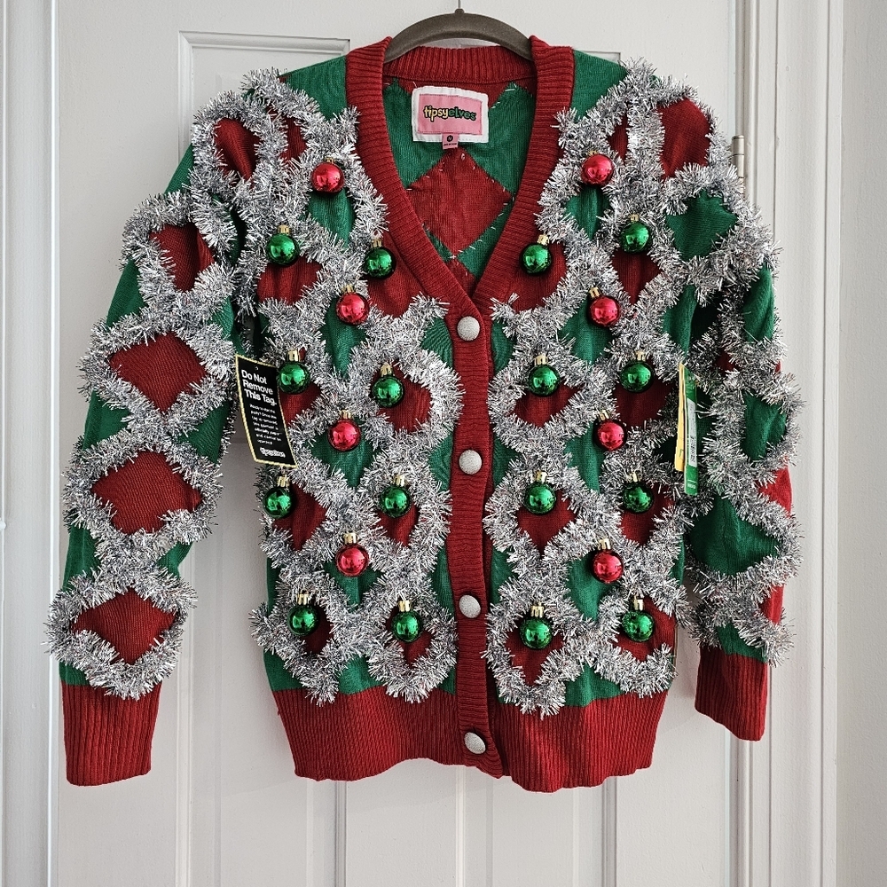 🎄 Tipsy Elves Tacky Tinsel Holiday Cardigan Ugly Christmas Sweater *Final Price